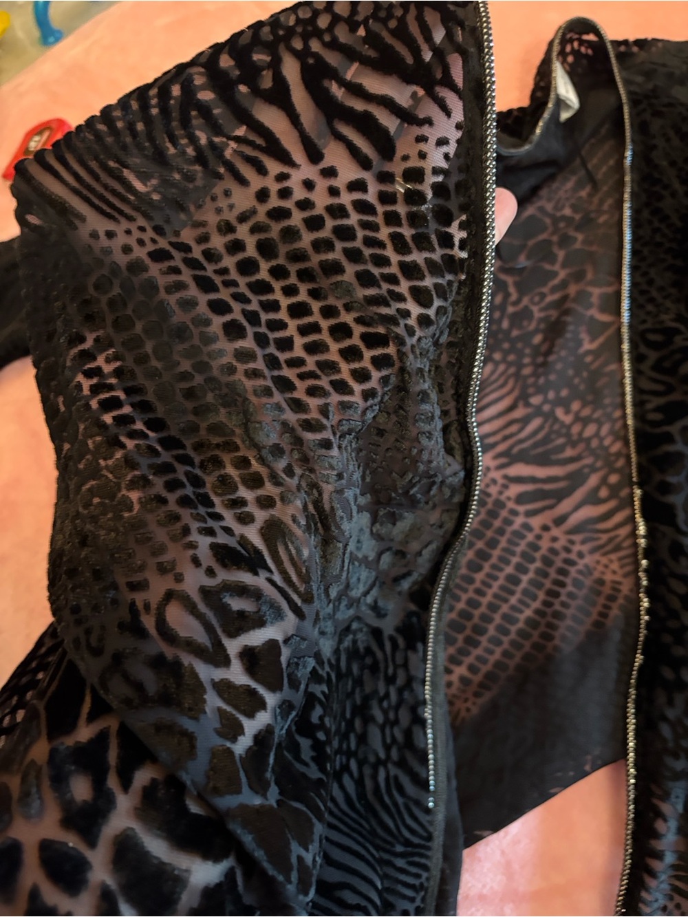 Jaclyn Smith Black Burnout Velvet Open Cardigan with jewel trim - Picture 6 of 7